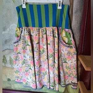 Matilda Jane Asymmetrical Skirt with Green and Blue Stripes